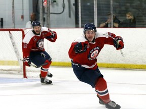 Griffin McGregor scores the game-winning goal for the Ottawa Jr. Senators. (Naveed Sheikh photo)