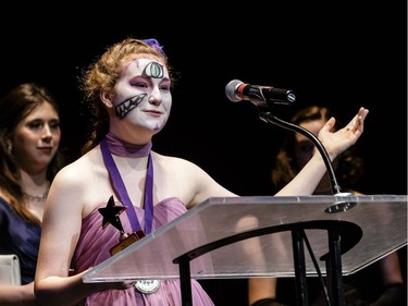The winner(s) for Junior Critic: Isabella MacKay, St. Francis Xavier High School, accept(s) their award, during the annual Cappies Gala awards, held at the National Arts Centre, on May 27, 2018, in Ottawa, Ont.