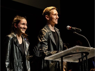 The winner(s) for Ensemble in a Musical: Commander Khashoggis, Philemon Wright High School, We Will Rock You, accept(s) their award, during the annual Cappies Gala awards, held at the National Arts Centre, on May 27, 2018, in Ottawa, Ont.