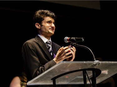 The winner(s) for Comic Actor in a Play: Ali Mohammad, St. Patrick?s High School, Peter and the Starcatcher, accept(s) their award, during the annual Cappies Gala awards, held at the National Arts Centre, on May 27, 2018, in Ottawa, Ont.