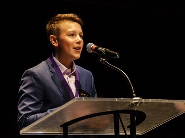 The winner(s) for Male Vocalist: Brenden MacGowan, All Saints High School, Urinetown: The Musical, accept(s) their award, during the annual Cappies Gala awards, held at the National Arts Centre, on May 27, 2018, in Ottawa, Ont.