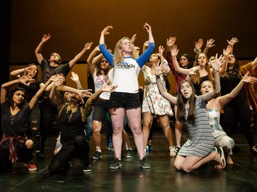 Students from All Saints High School rehearse an excerpt from Urinetown: The Musical, prior to the start of the annual Cappies Gala awards, held at the National Arts Centre, on May 27, 2018, in Ottawa, Ont.