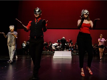 Students from Sir Wilfrid Laurier Secondary School rehearse an excerpt from Phantom of the Opera, prior to the start of the annual Cappies Gala awards, held at the National Arts Centre, on May 27, 2018, in Ottawa, Ont.