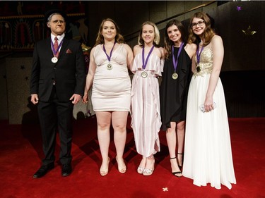 Cappies nominees from St. Mother Teresa High School for Hair and Make-up, arrive on the Red Carpet, prior to the start of the annual Cappies Gala awards, held at the National Arts Centre, on May 27, 2018, in Ottawa, Ont.