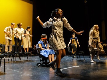 Students perform an excerpt from Urinetown: The Musical, A. Y. Jackson Secondary School, during the annual Cappies Gala awards, held at the National Arts Centre, on May 27, 2018, in Ottawa, Ont.  (Jana Chytilova / Postmedia Network)   ORG XMIT: JANA2661