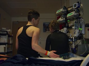 Jonathan Pitre and his mother, Tina Boileau, in a clip from The Butterfly Child.