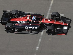 Robert Wickens, of Canada, drives during a practice session for the IndyCar Grand Prix auto race at Indianapolis Motor Speedway, in Indianapolis Friday, May 11, 2018.