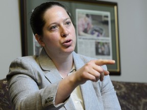 NDP MP Christine Moore takes part in an interview in her office in Ottawa on Friday, May 11, 2018.