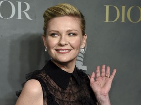 FILE - In this Nov. 16, 2017 file photo, actress Kirsten Dunst Actress attends the 2017 Guggenheim International Gala, hosted by Dior, at the Guggenheim Museum in New York. Dunst's publicist says on Tuesday, May 8, 2018, the actress and fiance Jesse Plemons had a healthy baby boy. No other details were released. Dunst and Plemons met in 2016 on the FX series "Fargo," where they played a married couple.