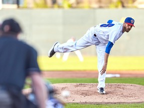 Ottawa Champions starter Jake Hale delivers a pitch during last night’s Can-Am season opener against Trois-Rivieres at Raymond Chabot Grant Thornton Park. Hale pitched well, but the Champions lost 5-2.   Marc Lafleur/photo