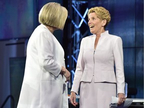 Ontario Liberal Leader Kathleen Wynne, right, and Ontario NDP Leader Andrea Horwath.