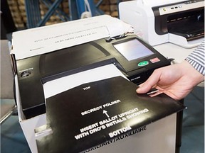 A voting machine is seen in this undated handout photo from Elections Ontario.