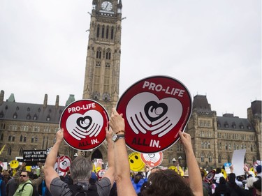 The annual pro-life demonstration, March for Life, began on Parliament hill but hit a snag when a counter demonstration blocked their way on Elgin street near the War Memorial.  After approximately 30 minutes the standstill came to an end when March For Life demonstrators made their way back down Elgin street and both crowds dissipated quickly.