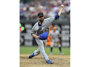 Toronto Blue Jays starting pitcher Jaime Garcia throws during the third inning of a baseball game against the Philadelphia Phillies, Saturday, May 26, 2018, in Philadelphia.