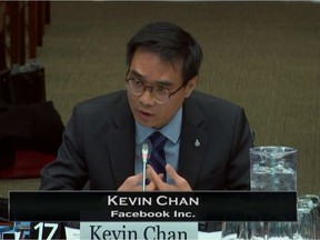 Kevin Chan, head of public policy for Facebook Canada, speaking before the Parliamentary committee.