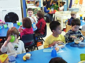 Children eating lunch.