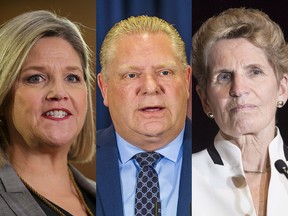 Ontario NDP Leader Andrea Horwath, Ontario Progressive Conservative Leader Doug Ford and Ontario Premier Kathleen Wynne.