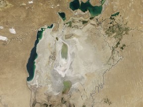 The Aral Sea in 2015. The body of water has shrunken in size dramatically in recent years due to water withdrawals from rivers that feed it.