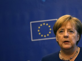 German Chancellor Angela Merkel addresses the media at an EU and Western Balkan heads of state summit at the National Palace of Culture, in Sofia, Bulgaria, Thursday, May 17, 2018.