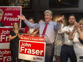 John Fraser thanks the voters of Ottawa South at his victory party Thursday night at the Hometown Sports Grill on Bank Street.