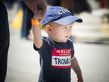 Two-year-old Callum Mills checks out all the vehicles and honking horns at the Touch A Truck event that took place at Lincoln Fields Shopping Centre Sunday June 10, 2018.
