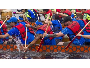 Team BMO makes its way down the river during its race Saturday afternoon.