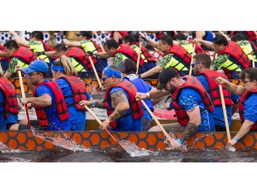 Team BMO makes its way down the river during its race Saturday afternoon.