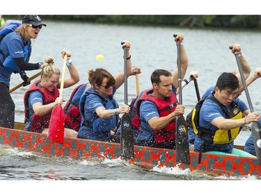 Team Gung Ho makes its way down the river during a race Saturday.