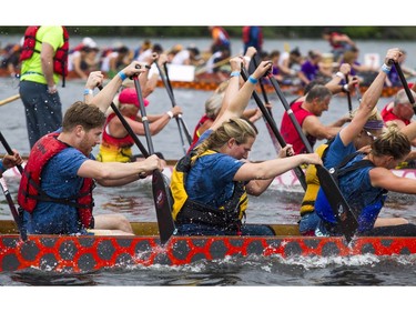 Team Gung Ho makes its way down the river during a race Saturday.