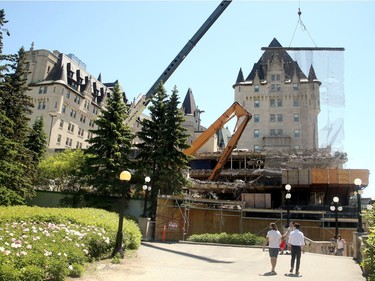 Demolition is underway on the old parking garage at the Chateau Laurier, making way for the new controversial addition.