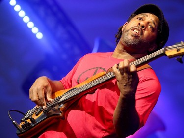 Bassist Victor Wooten solos with Béla Fleck and the Flecktones, who performed at Jazzfest Thursday (June 28, 2018) on the main stage outside Ottawa City Hall.  Julie Oliver/Postmedia