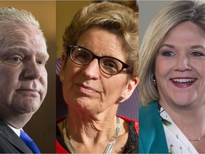 Doug Ford, Kathleen Wynne and Andrea Horwath.