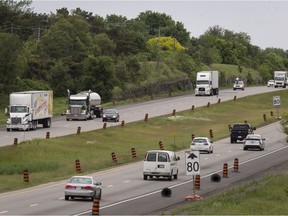A busy stretch of Highway 401 near Prescott, Ontario.