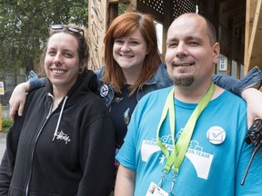 Leah Bell, peer worker, Anne Marie Hopkins-supervisor, peer outreach services, and Matt Gaudet, peer worker, coordinated Ottawa Inner City Health and Shepherds of Good Hope to assist clients to vote in the provincial election. June 7, 2018. Errol McGihon/Postmedia