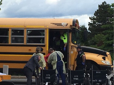 Twenty people that were on board a tour bus that crashed on Highway 401, near Prescott, arrived at the Queensway Carleton Hospital on Monday night. All 20 suffered non-life-threatening injuries and were transported from the scene of the crash in a school bus.