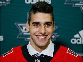Kevin Mandolese smiles while speaking to reporters after being drafted by the Senators on Saturday.