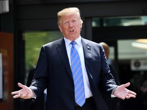 US President Donald Trump speaks to the media after holding a press conference ahead of his early departure from the G7 Summit on June 9, 2018 in Quebec City, Canada. Canada are hosting the leaders of the UK, Italy, the US, France, Germany and Japan for the two day summit, in the town of La Malbaie.