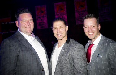 From left, Adam Kane, senior private banker and team lead at Scotiabank; Alain Moussi from the movie Kickboxer: Retaliation; and Mathieu St-Denis, a partner with BDO.