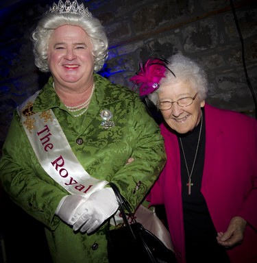 Joseph Cull, dressed as the Queen of England, and Sister Louise Dunn, the founder of Serenity Renewal for Families.
