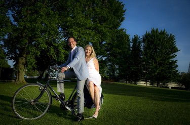 Dan Goldberg and his wife Whitney Fox arrived in Riverkeeper Gala chic style, riding double dutch on a bicycle.