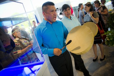 Steve Wawatie and Jordon Jacko of Eagle Creek Drum Group performed as the VIP's arrived at the reception.