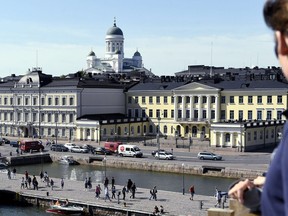 The Market Square and the Presidential palace are pictured in Helsinki, Finland on June 28, 2018. US President Donald Trump and Russian President Vladimir Putin are to meet in Helsinki, the capital of Finland on July 16, 2018.