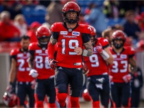 Calgary Stampeders quarterback Bo Levi Mitchell during CFL football in Calgary on Saturday, June 16, 2018.