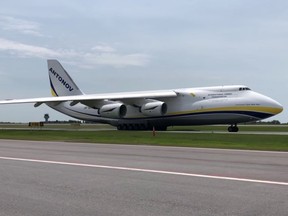 An Antonov An-124 Ruslan, one of the largest cargo planes in the world, has been frequenting Ottawa's airport 
this week. Photo: FlyYOW
YouTube