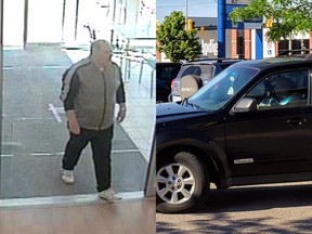 Suspect and getaway vehicle in theft of portable vacs, coffee machines from Mer Bleue store.
