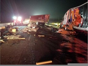 One man was killed in a crash involving five tractor trailers on Highway 401 between Belleville and Quinte West.