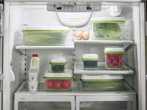 This undated photo provided by Rubbermaid shows Rubbermaid's FreshWorks food storage system, which have vented lids and crisper trays that keep foods like fruits and vegetables fresher longer. Storing perishables in the fridge and off counters is a key way to keep pests at bay in the urban kitchen and systems like these are convenient to store in limited cupboard space.