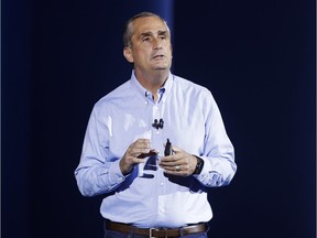 FILE- In this Jan. 8, 2018, file photo, Intel CEO Brian Krzanich delivers a keynote speech at CES International in Las Vegas. Krzanich is resigning after the company learned of a consensual relationship that he had with an employee. Intel said Thursday, June 21, that the relationship was in violation of the company's non-fraternization policy, which applies to all managers.