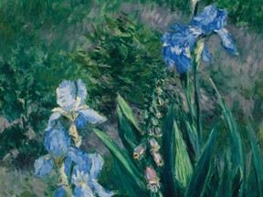 Detail from "Iris bleus, jardin du Petit Gennevilliers" by Gustave Caillebotte