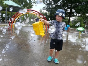 Splash pads reopen Wednesday, but there are showers and possible T-storms in the forecast.